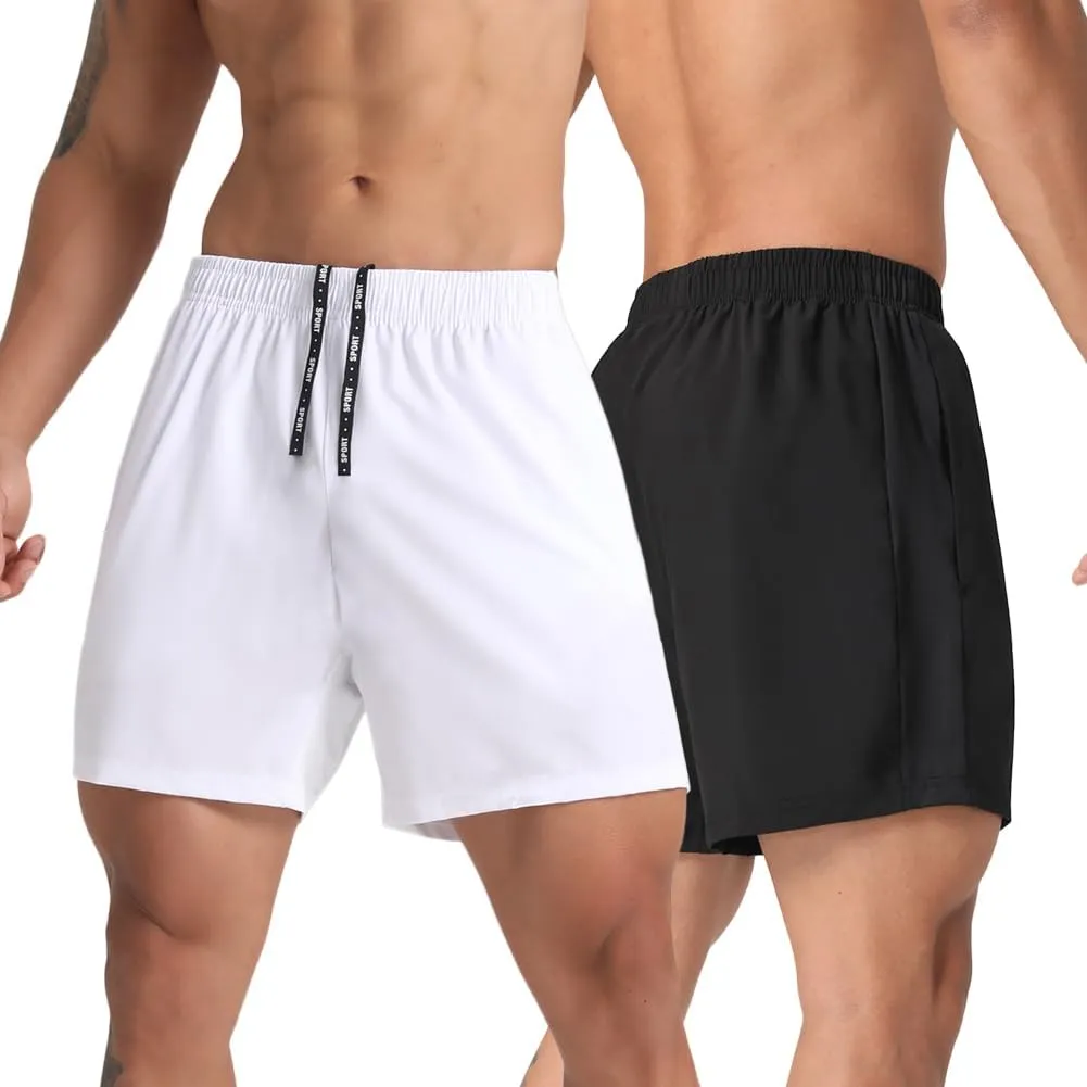2 Pack Mens Lightweight Athletic Running Shorts 5'' Quick Dry Gym Workout Shorts with Zipper Pockets