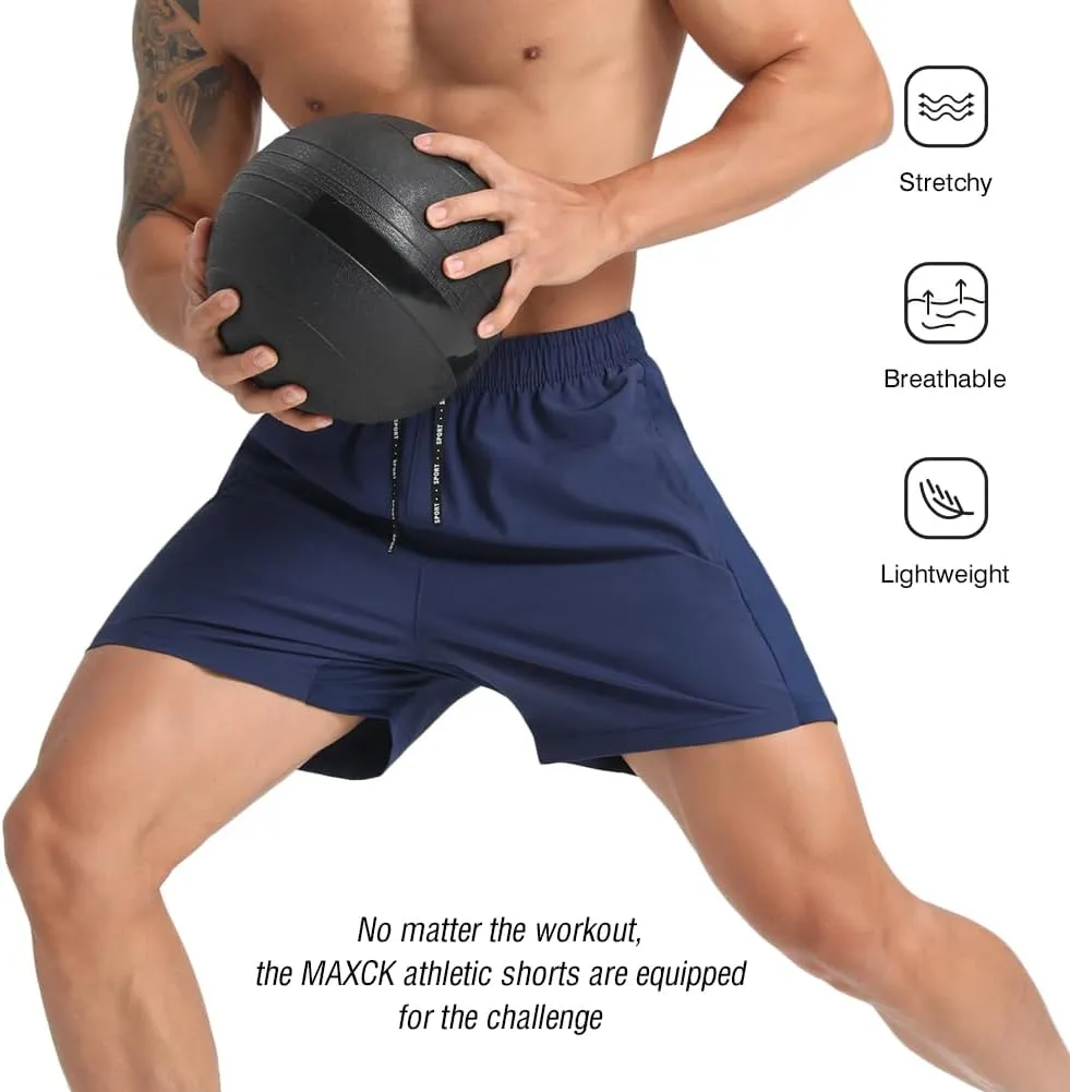 2 Pack Mens Lightweight Athletic Running Shorts 5'' Quick Dry Gym Workout Shorts with Zipper Pockets
