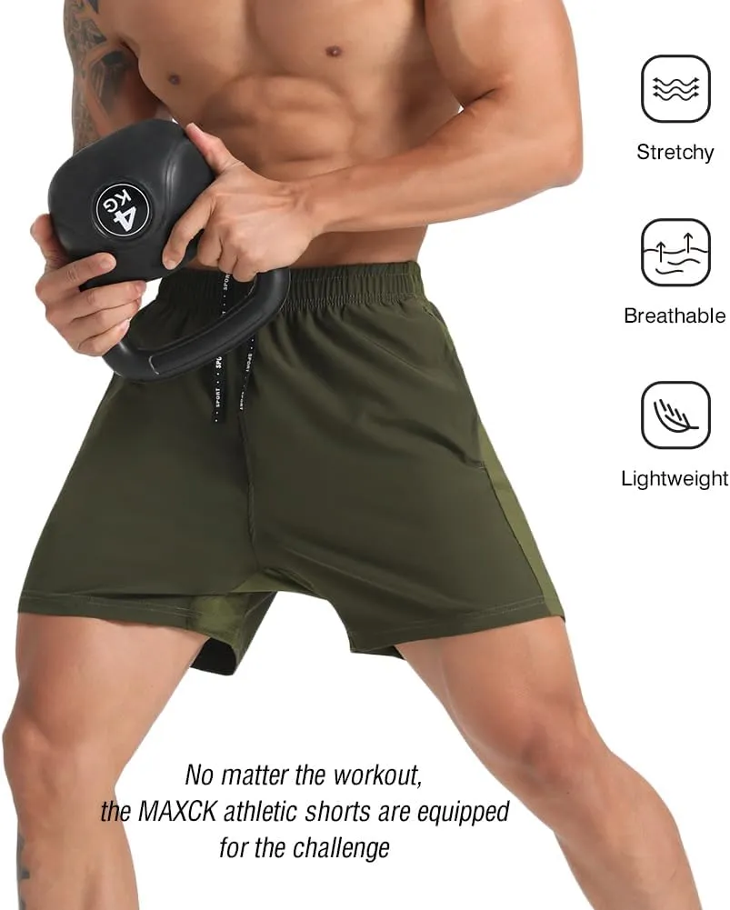 2 Pack Mens Lightweight Athletic Running Shorts 5'' Quick Dry Gym Workout Shorts with Zipper Pockets