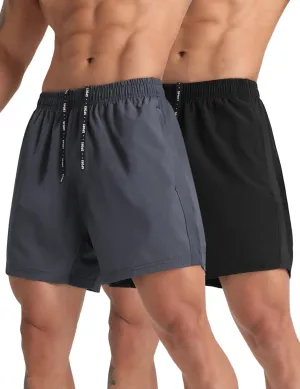 2 Pack Mens Lightweight Athletic Running Shorts 5'' Quick Dry Gym Workout Shorts with Zipper Pockets