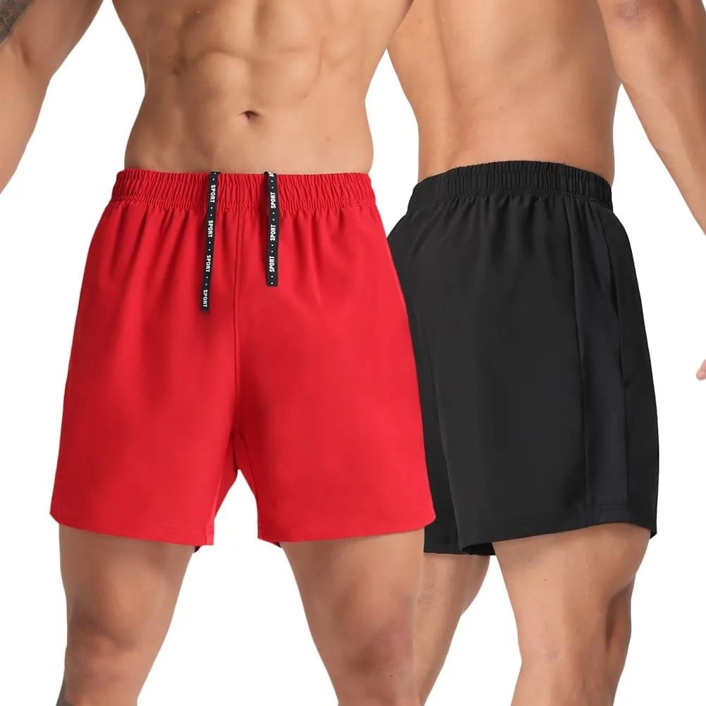 2 Pack Mens Lightweight Athletic Running Shorts 5'' Quick Dry Gym Workout Shorts with Zipper Pockets