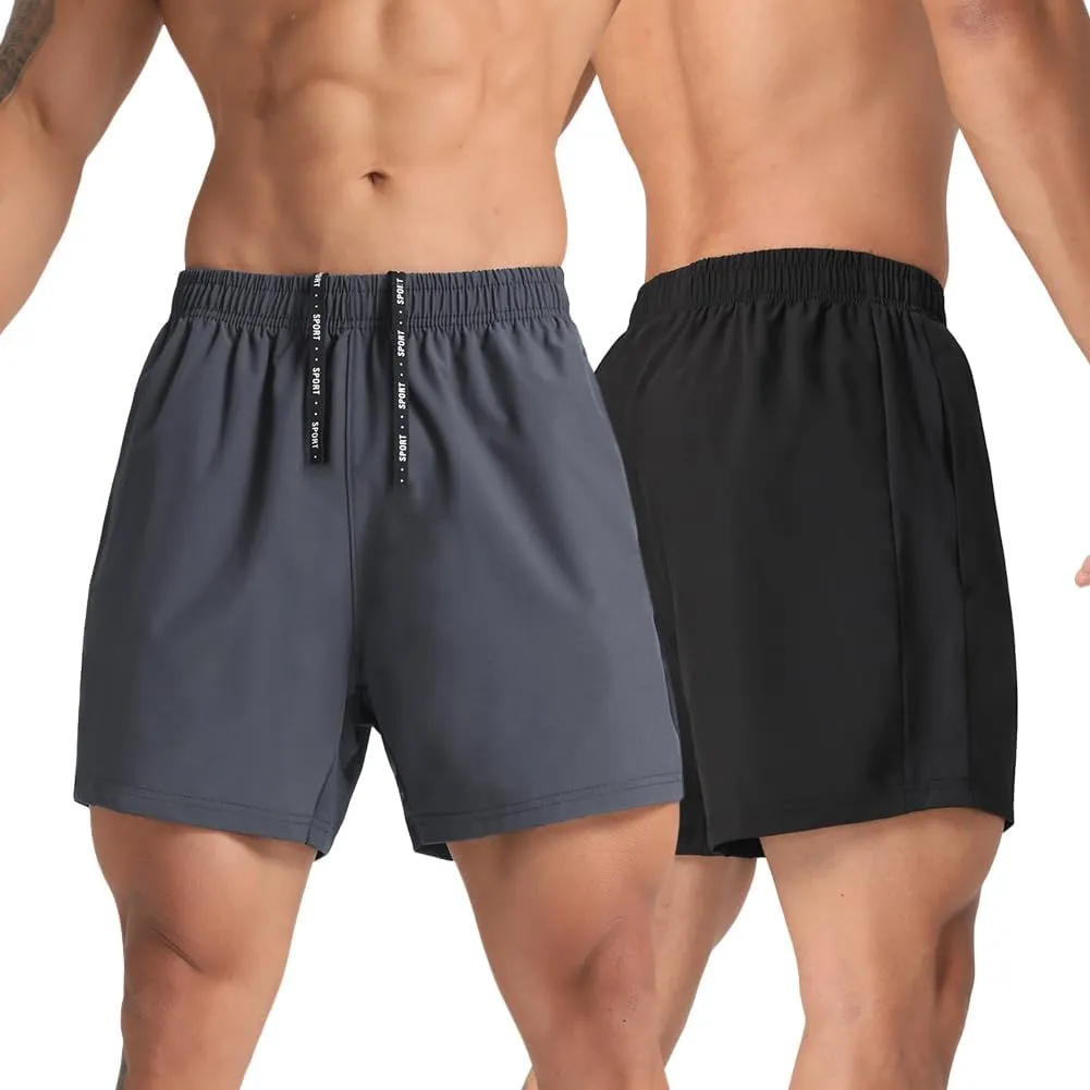 2 Pack Mens Lightweight Athletic Running Shorts 5'' Quick Dry Gym Workout Shorts with Zipper Pockets