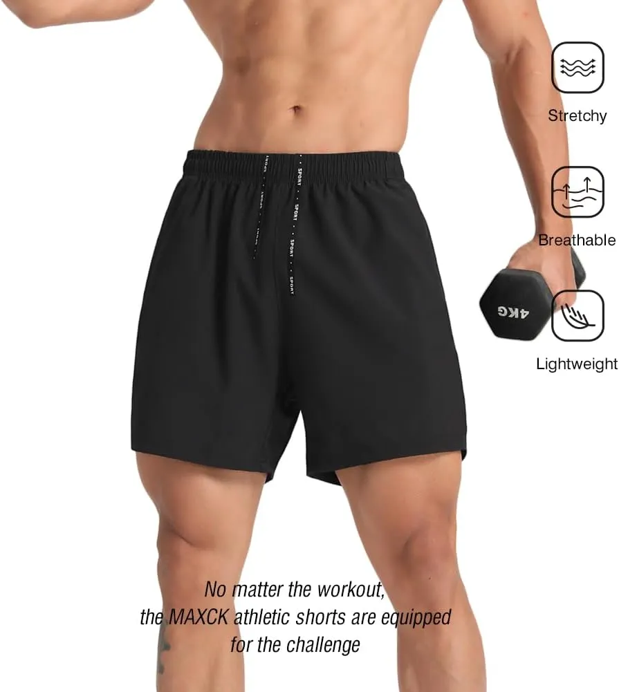2 Pack Mens Lightweight Athletic Running Shorts 5'' Quick Dry Gym Workout Shorts with Zipper Pockets