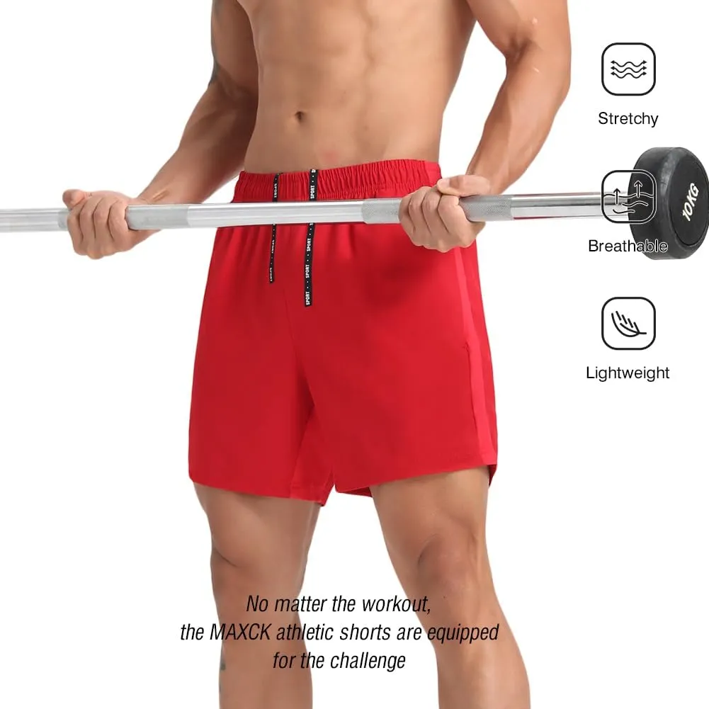 2 Pack Mens Lightweight Athletic Running Shorts 5'' Quick Dry Gym Workout Shorts with Zipper Pockets