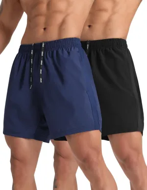 2 Pack Mens Lightweight Athletic Running Shorts 5'' Quick Dry Gym Workout Shorts with Zipper Pockets