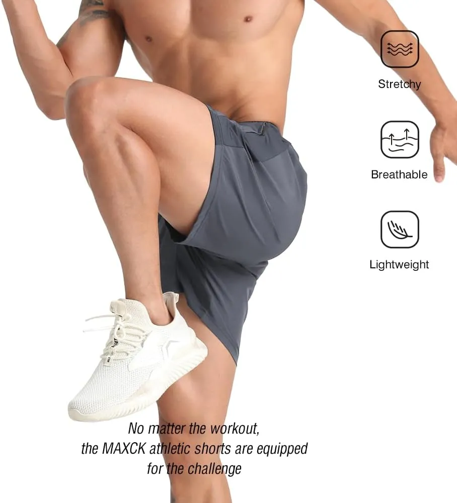 2 Pack Mens Lightweight Athletic Running Shorts 5'' Quick Dry Gym Workout Shorts with Zipper Pockets