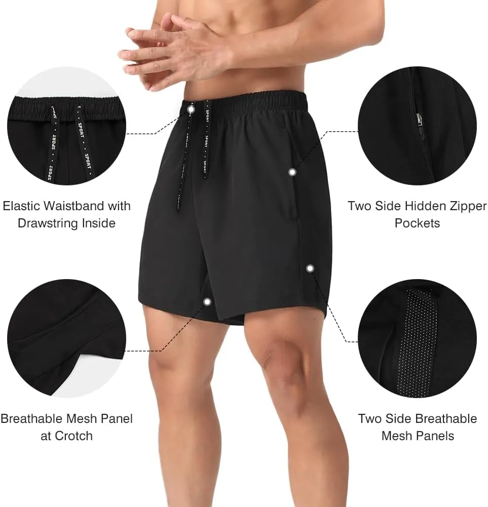 2 Pack Mens Lightweight Athletic Running Shorts 5'' Quick Dry Gym Workout Shorts with Zipper Pockets