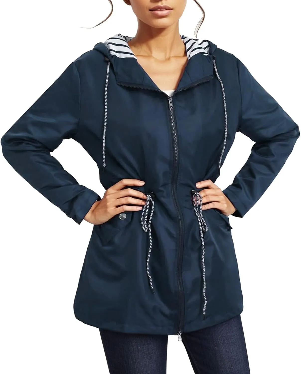 2023 Rain Coats for Women Trendy Windbreaker Jackets Waterproof Outerwear Overcoat Lightweight Outdoor Hooded Trench Coat