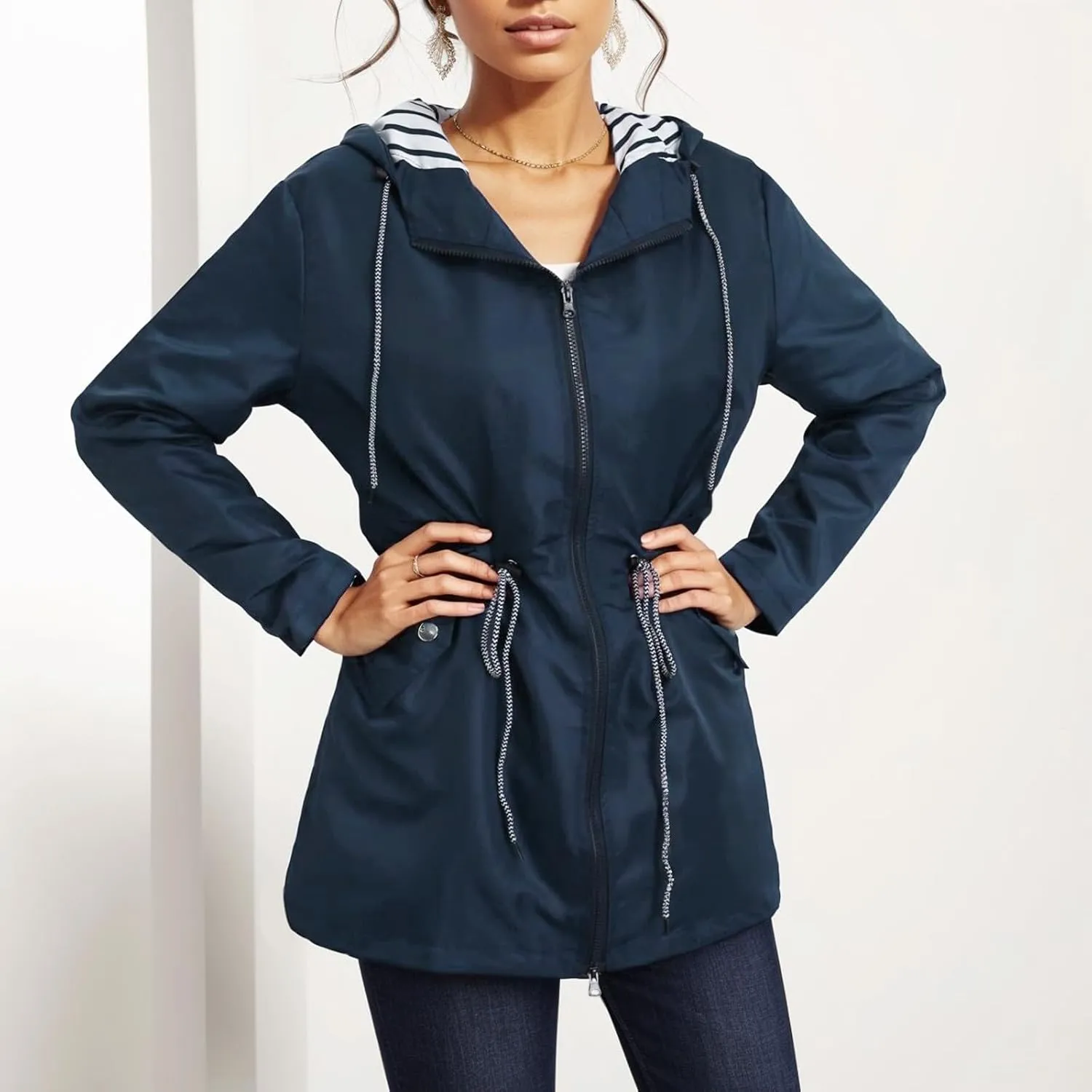 2023 Rain Coats for Women Trendy Windbreaker Jackets Waterproof Outerwear Overcoat Lightweight Outdoor Hooded Trench Coat