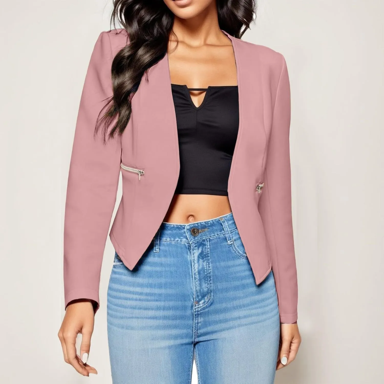 2023 Women Petite Blazers Trendy Casual Puff Sleeve Bolero Shrug Open Front Fall Cropped Suit Jackets Stylish Cardigan Coats