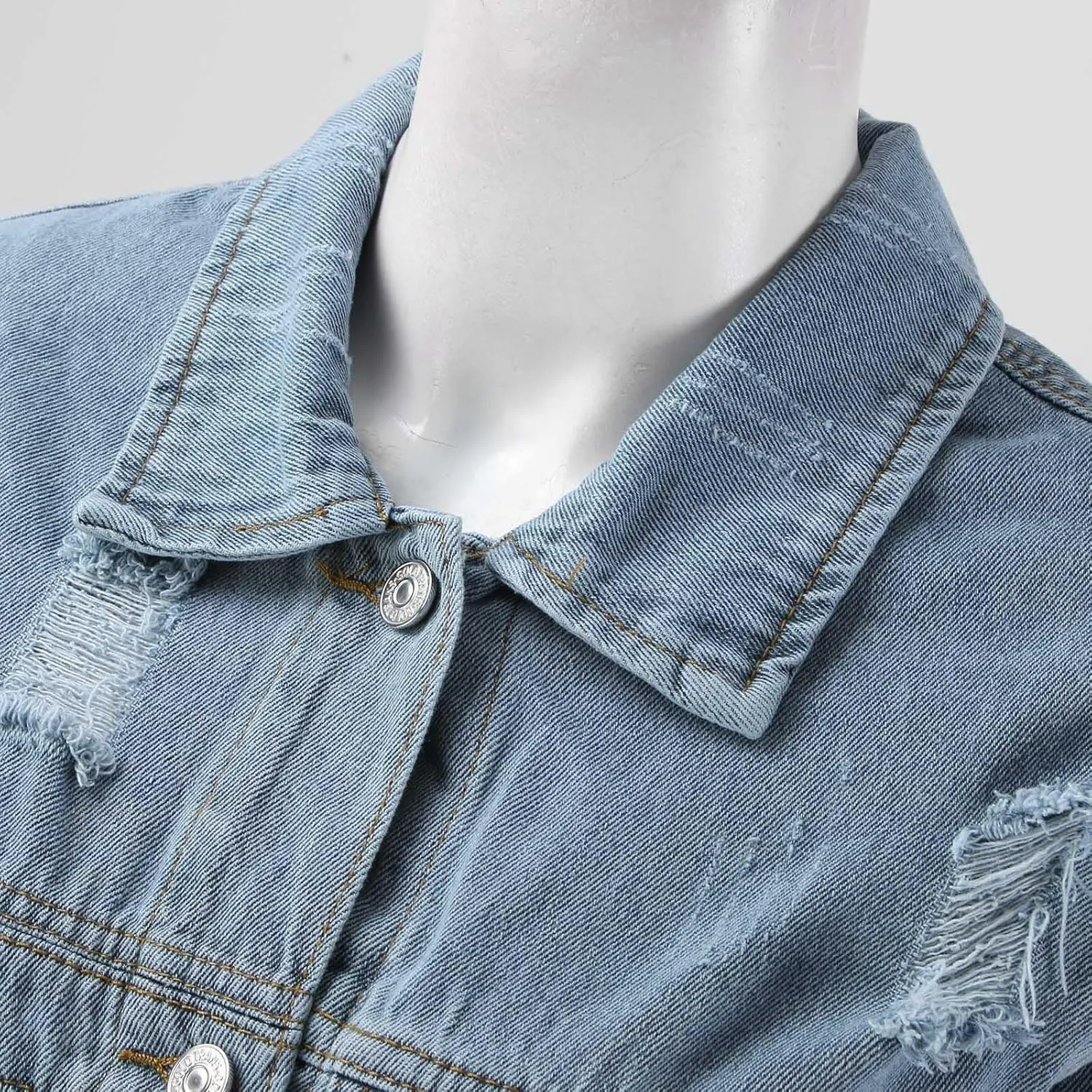 2023 Womens Denim Jackets Trendy Button Up Shacket Fall Spring Long Sleeve Jean Coats with Pockets Fashion Denim Coat