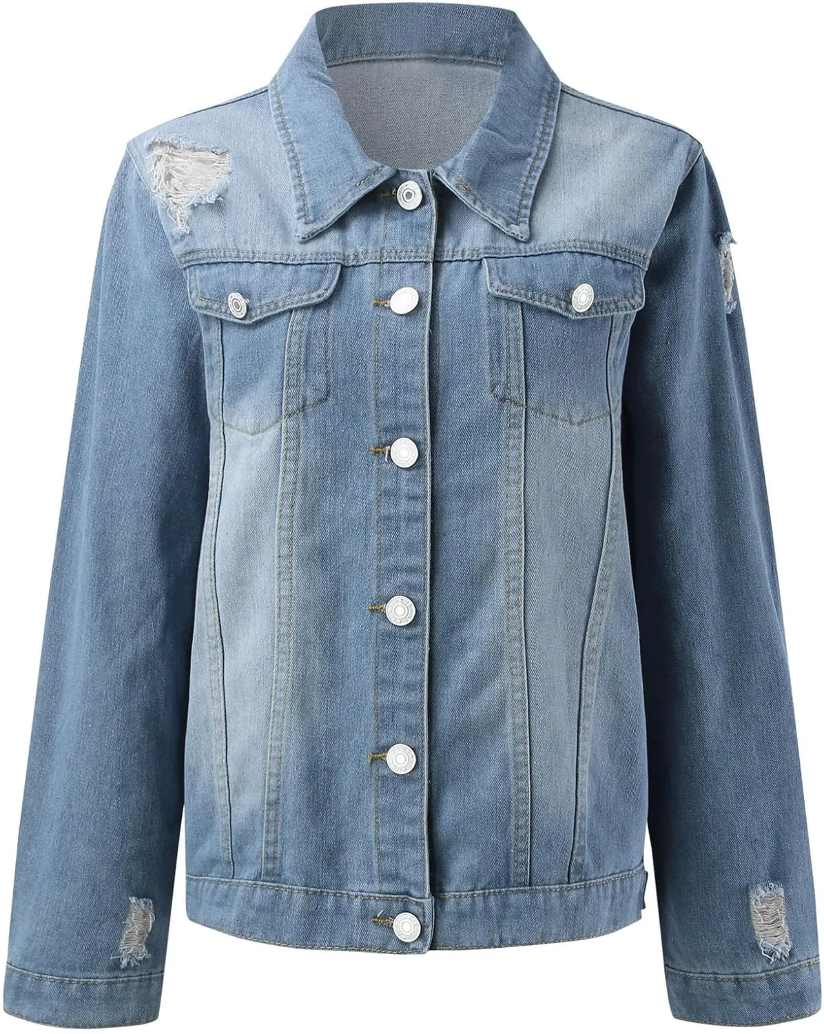 2023 Womens Denim Jackets Trendy Button Up Shacket Fall Spring Long Sleeve Jean Coats with Pockets Fashion Denim Coat