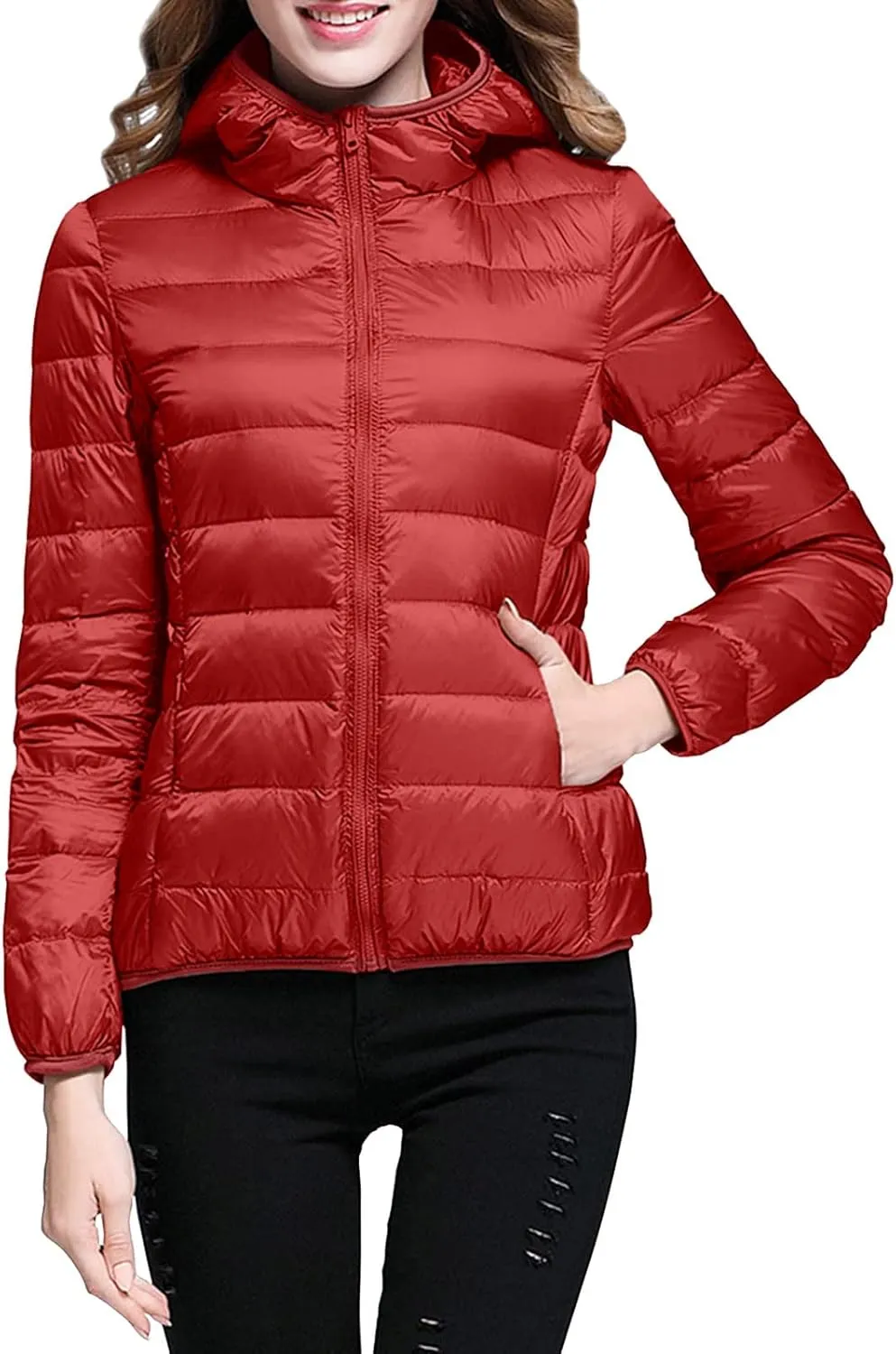 2023 Women's Packable Down Jacket Lightweight Puffer Jackets Hooded Winter Coat Casual Windproof Outerwear with Storage Bag