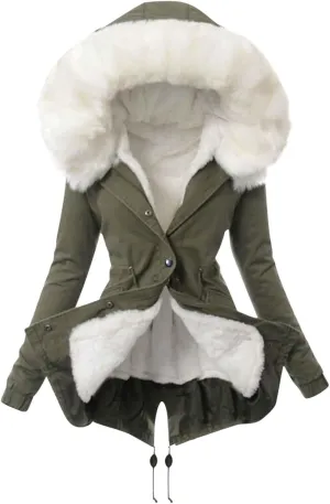2024 Women Daily Plus Size Winter Coat Lapel Collar Long Sleeve Jacket Vintage Thicken Coat Jacket Warm Hooded Thick