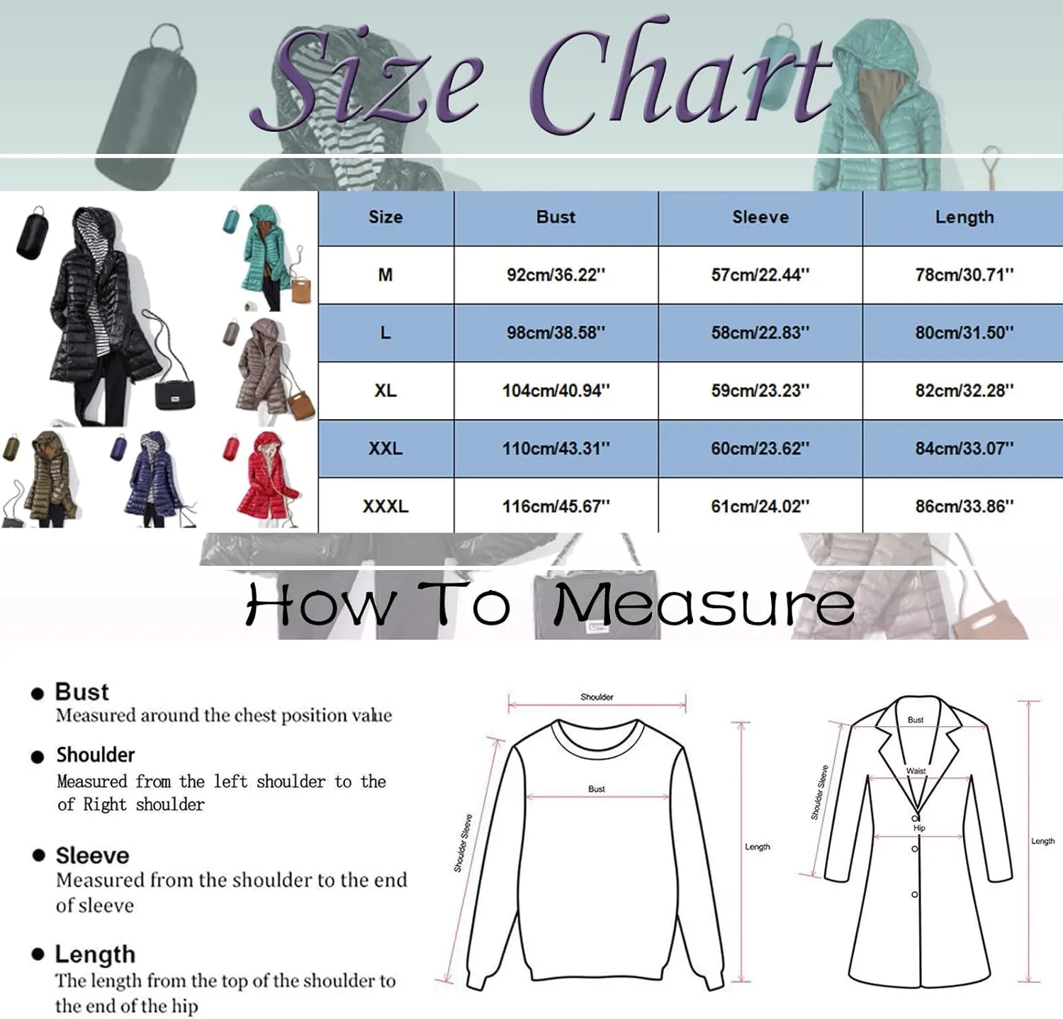 2024 Women's Packable Long Hooded Puffer Jackets Full-Zip Down Coats Insulated Quilted Warm Lightweight Winter Outwear