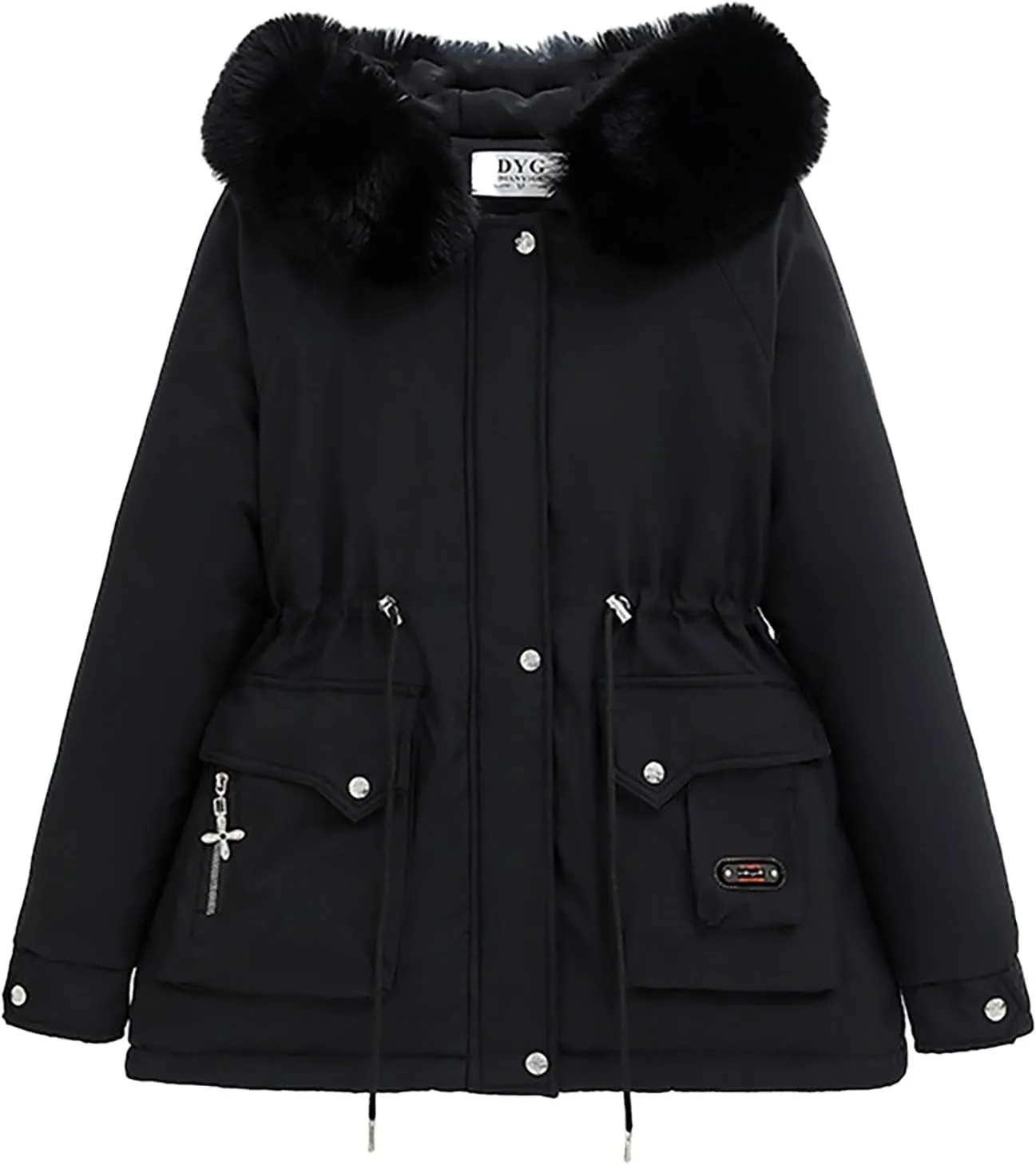 2024 Women's Winter Jacket Mid Long Padded Coat Wool Hood Parkas Windproof Warm Casual Winter Coat with Large Pockets