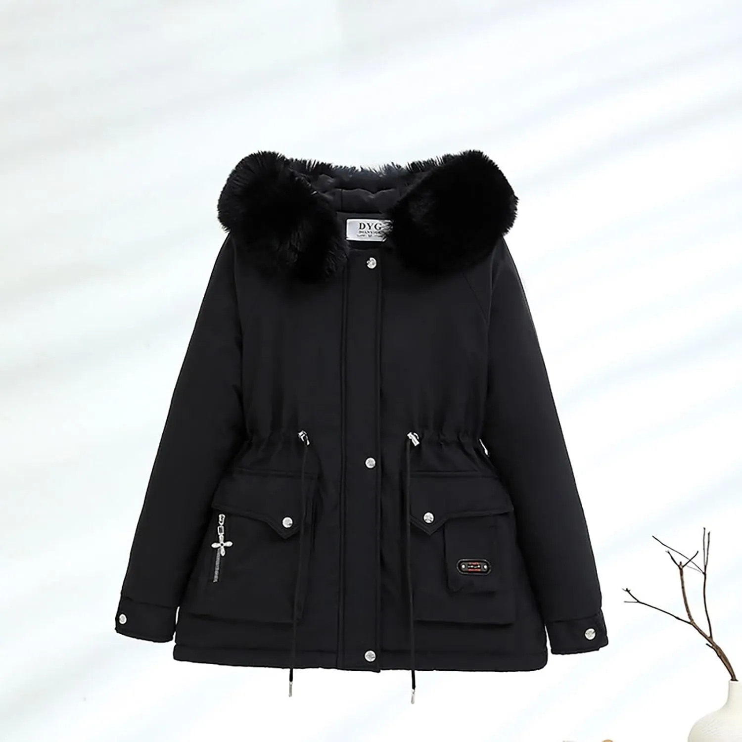 2024 Women's Winter Jacket Mid Long Padded Coat Wool Hood Parkas Windproof Warm Casual Winter Coat with Large Pockets
