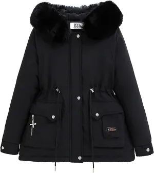2024 Women's Winter Jacket Mid Long Warm Padded Coat Windproof Wool Hood Parkas Casual Winter Coat with Large Pocket