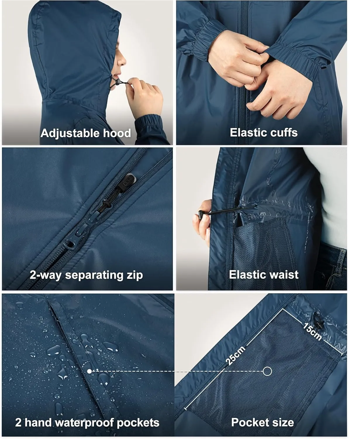 33,000ft Women's Waterproof Long Rain Coats Packable Rain Jacket with Hood Trench Coats Windbreaker