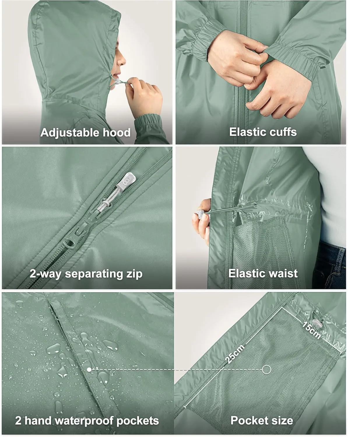 33,000ft Women's Waterproof Long Rain Coats Packable Rain Jacket with Hood Trench Coats Windbreaker
