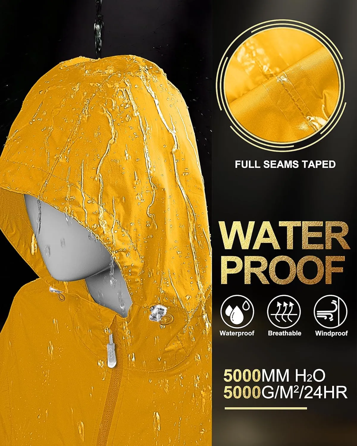 33,000ft Women's Waterproof Long Rain Coats Packable Rain Jacket with Hood Trench Coats Windbreaker