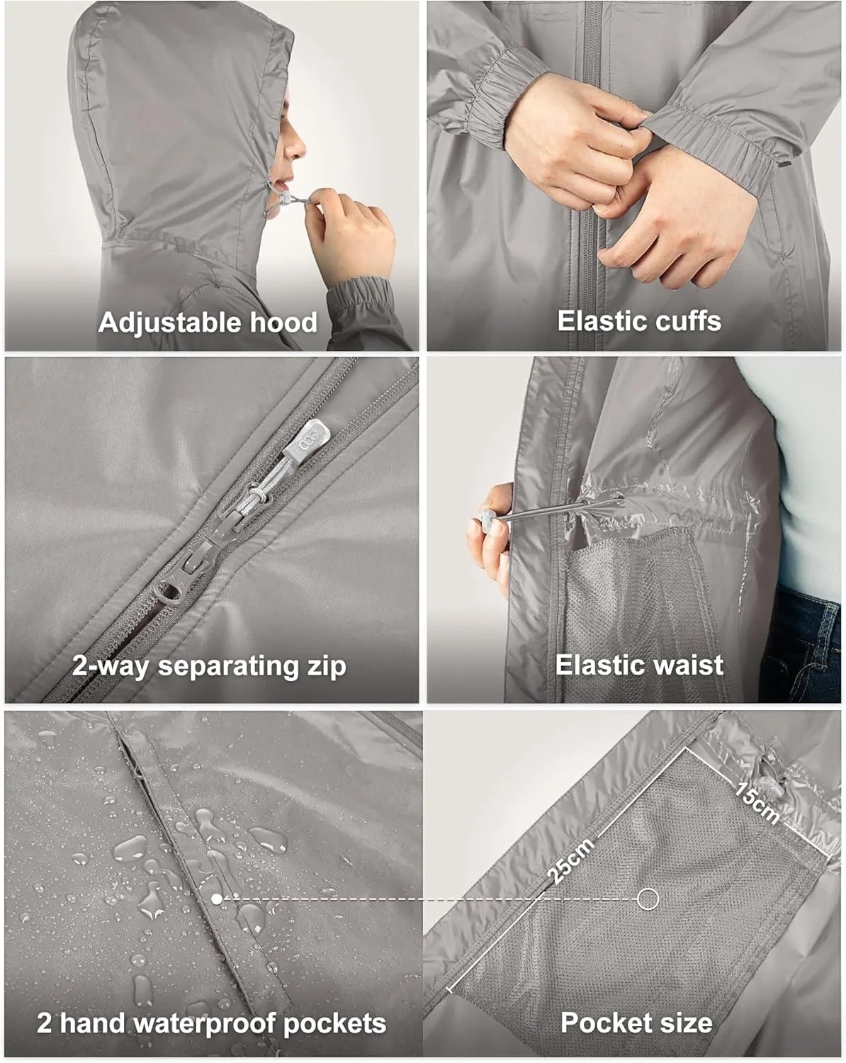 33,000ft Women's Waterproof Long Rain Coats Packable Rain Jacket with Hood Trench Coats Windbreaker