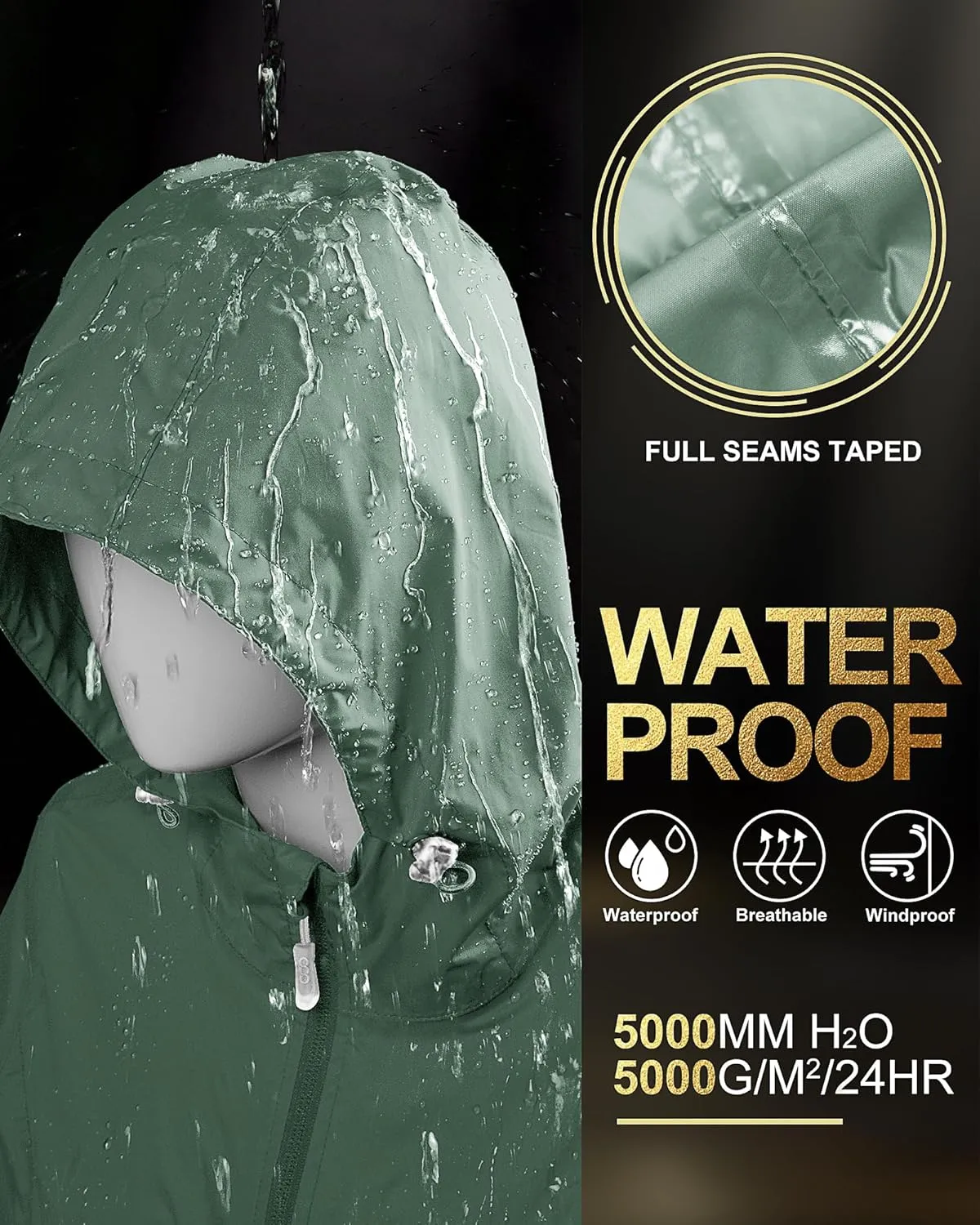 33,000ft Women's Waterproof Long Rain Coats Packable Rain Jacket with Hood Trench Coats Windbreaker