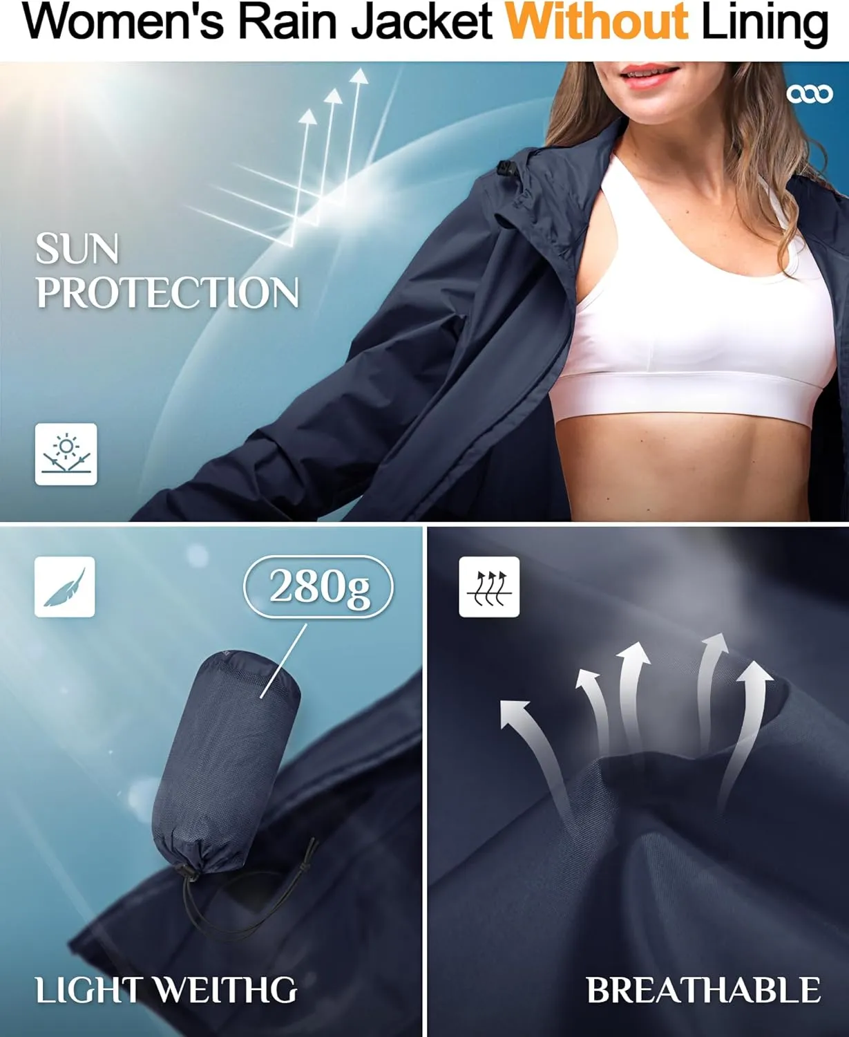33,000ft Women's Waterproof Long Rain Coats Packable Rain Jacket with Hood Trench Coats Windbreaker