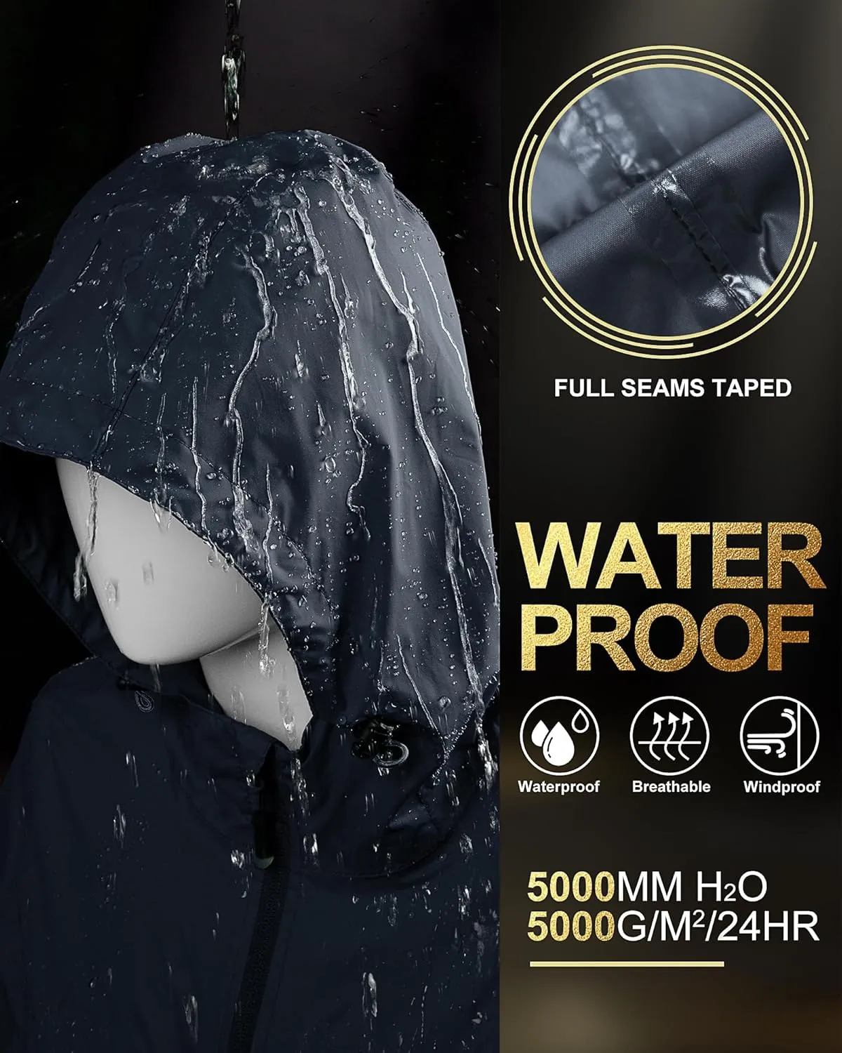 33,000ft Women's Waterproof Long Rain Coats Packable Rain Jacket with Hood Trench Coats Windbreaker