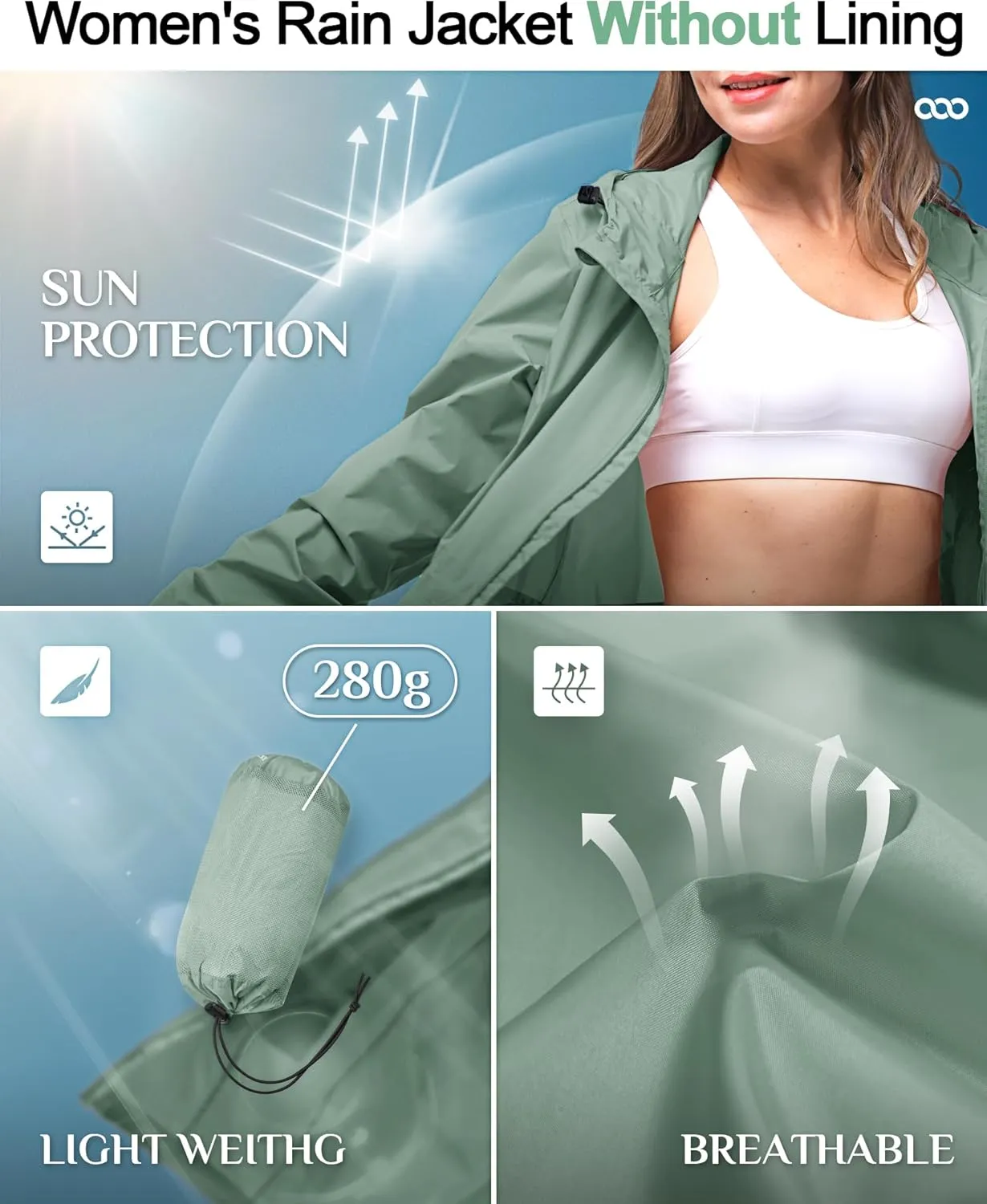 33,000ft Women's Waterproof Long Rain Coats Packable Rain Jacket with Hood Trench Coats Windbreaker