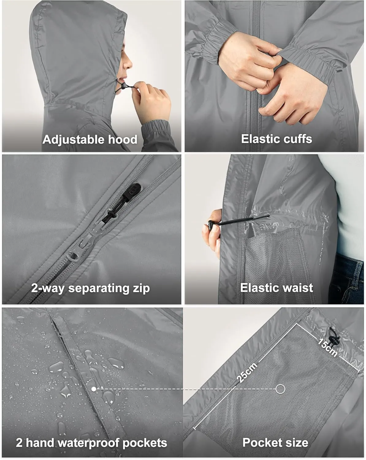 33,000ft Women's Waterproof Long Rain Coats Packable Rain Jacket with Hood Trench Coats Windbreaker