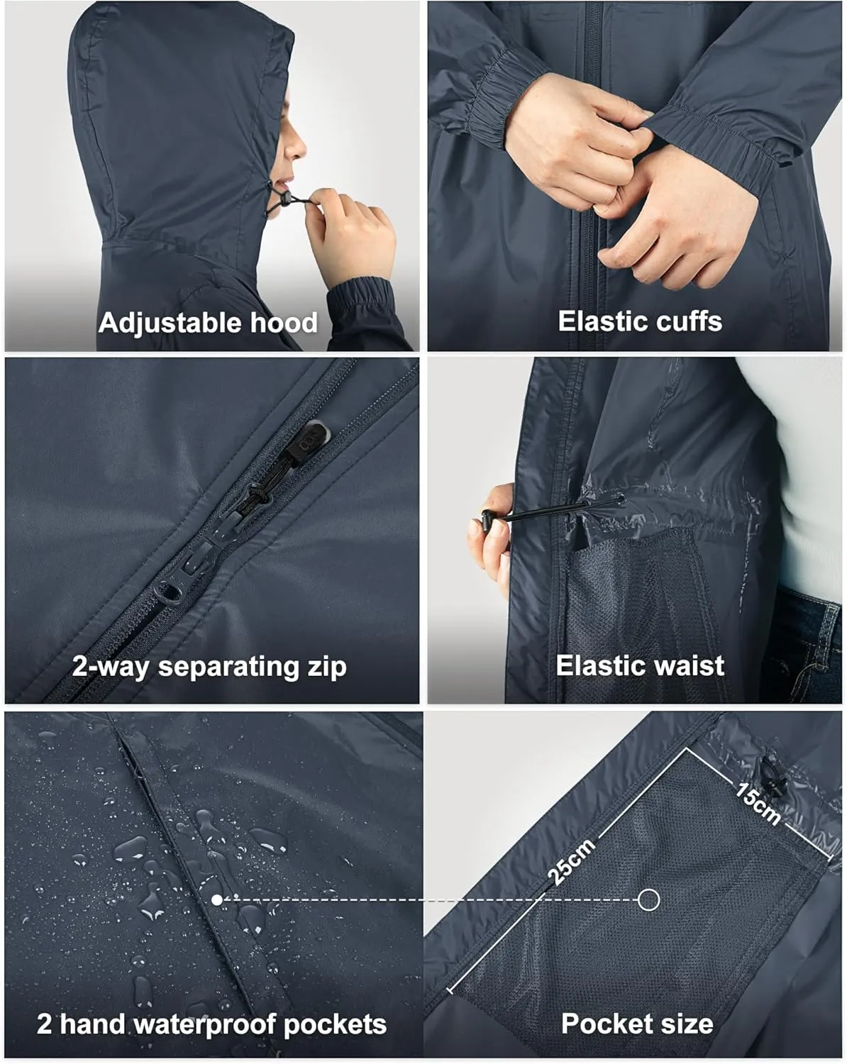 33,000ft Women's Waterproof Long Rain Coats Packable Rain Jacket with Hood Trench Coats Windbreaker