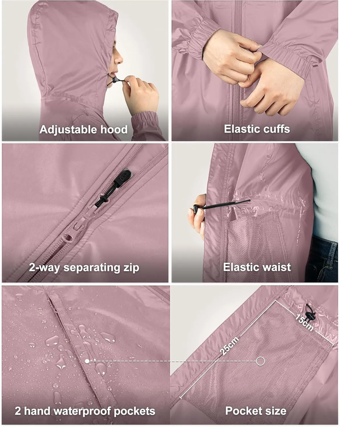 33,000ft Women's Waterproof Long Rain Coats Packable Rain Jacket with Hood Trench Coats Windbreaker