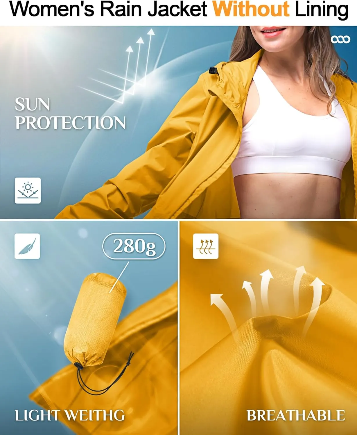 33,000ft Women's Waterproof Long Rain Coats Packable Rain Jacket with Hood Trench Coats Windbreaker