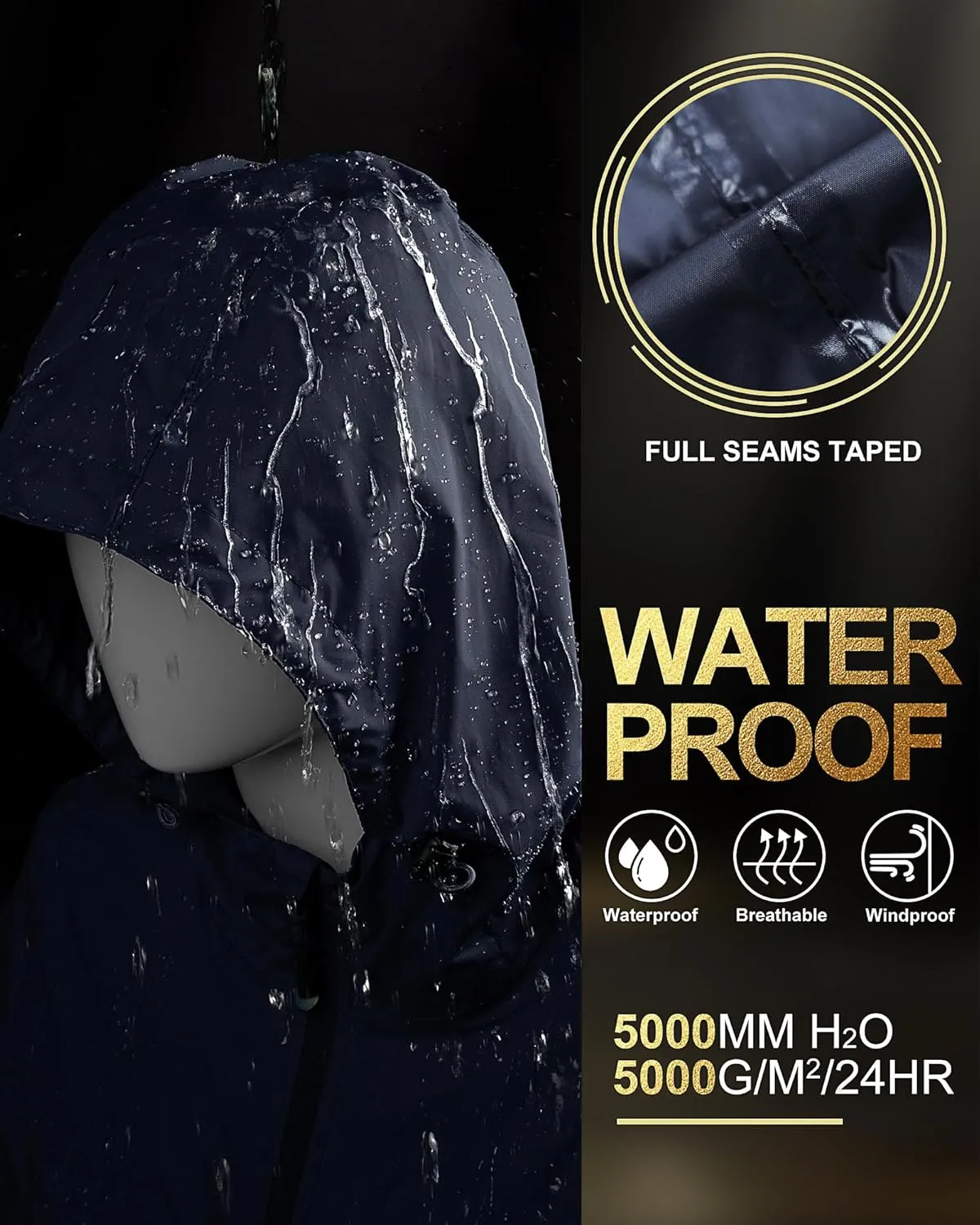33,000ft Women's Waterproof Long Rain Coats Packable Rain Jacket with Hood Trench Coats Windbreaker