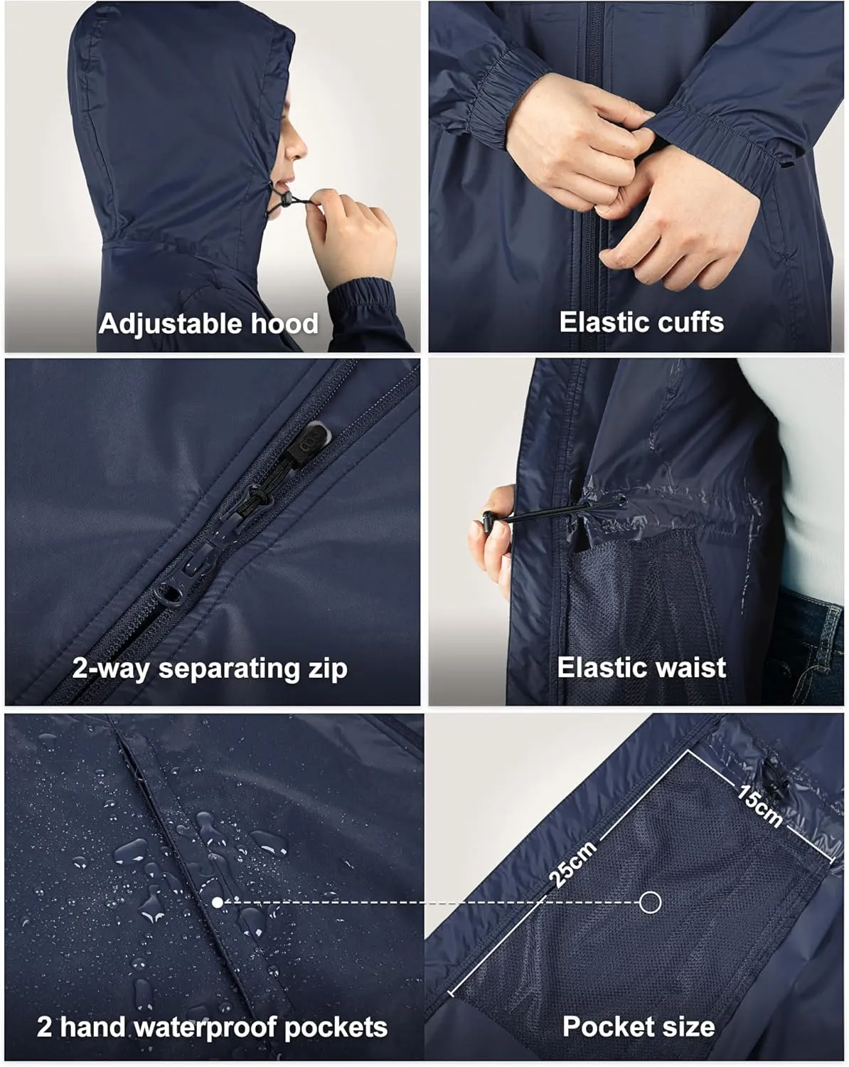 33,000ft Women's Waterproof Long Rain Coats Packable Rain Jacket with Hood Trench Coats Windbreaker