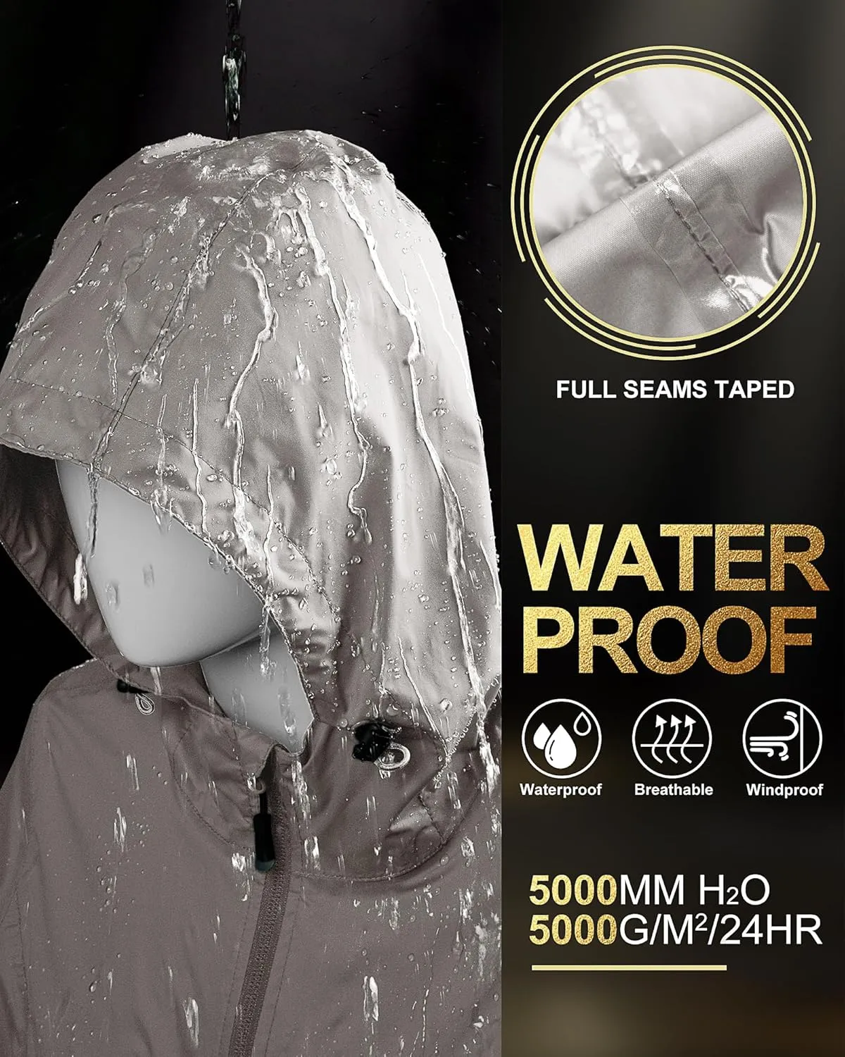 33,000ft Women's Waterproof Long Rain Coats Packable Rain Jacket with Hood Trench Coats Windbreaker