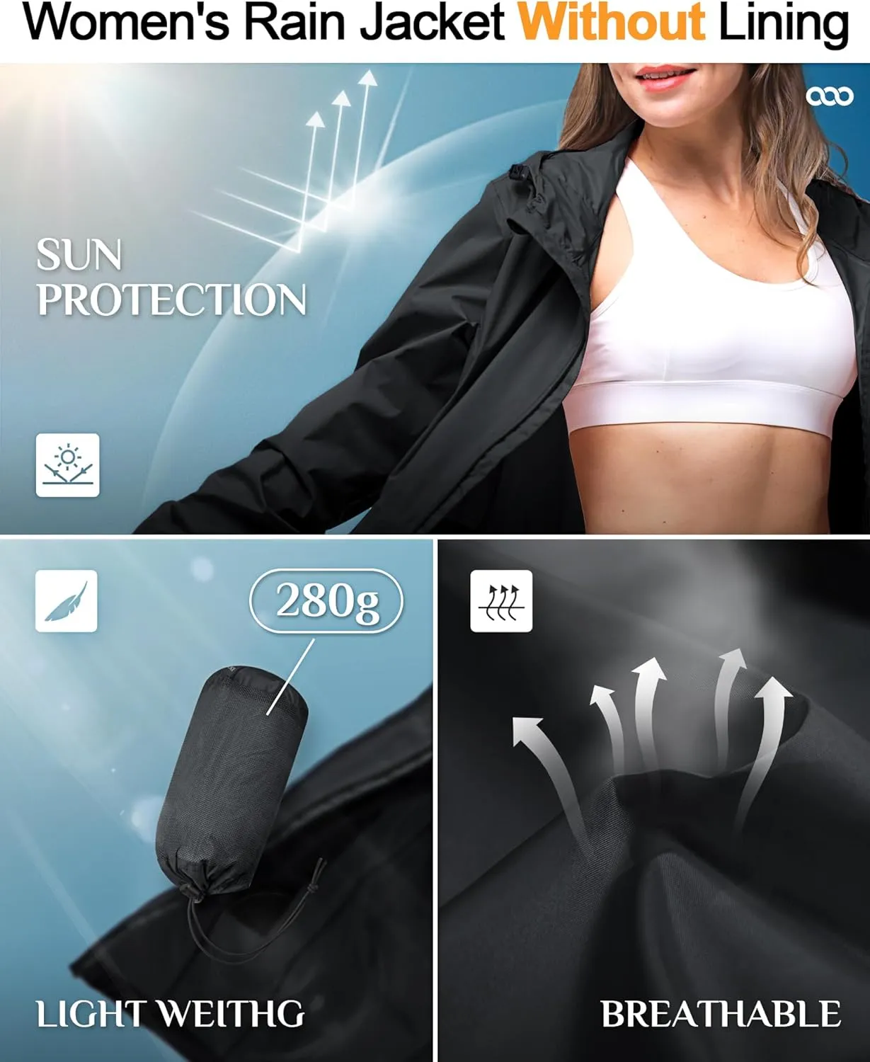 33,000ft Women's Waterproof Long Rain Coats Packable Rain Jacket with Hood Trench Coats Windbreaker