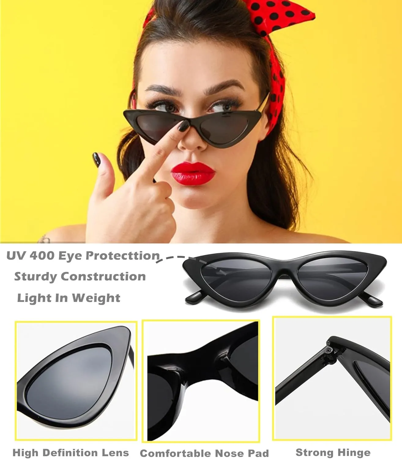 8 Pack Retro Cat Eye Sunglasses Vintage Narrow Cateye Neon Party Glasses Bulk for Women
