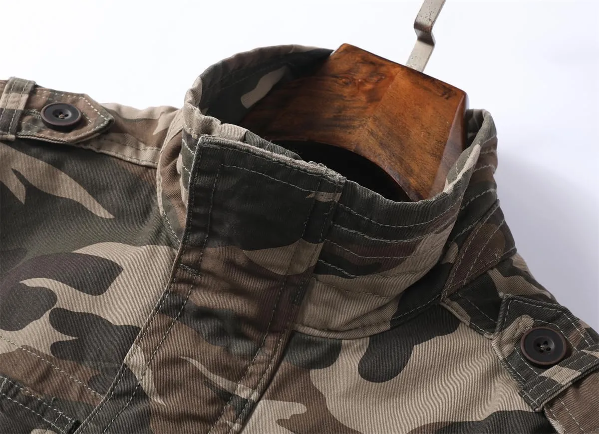 Admitted &Feeling Men's camo Military Jacket Cargo Stand Collar Bomber Jackets Coat