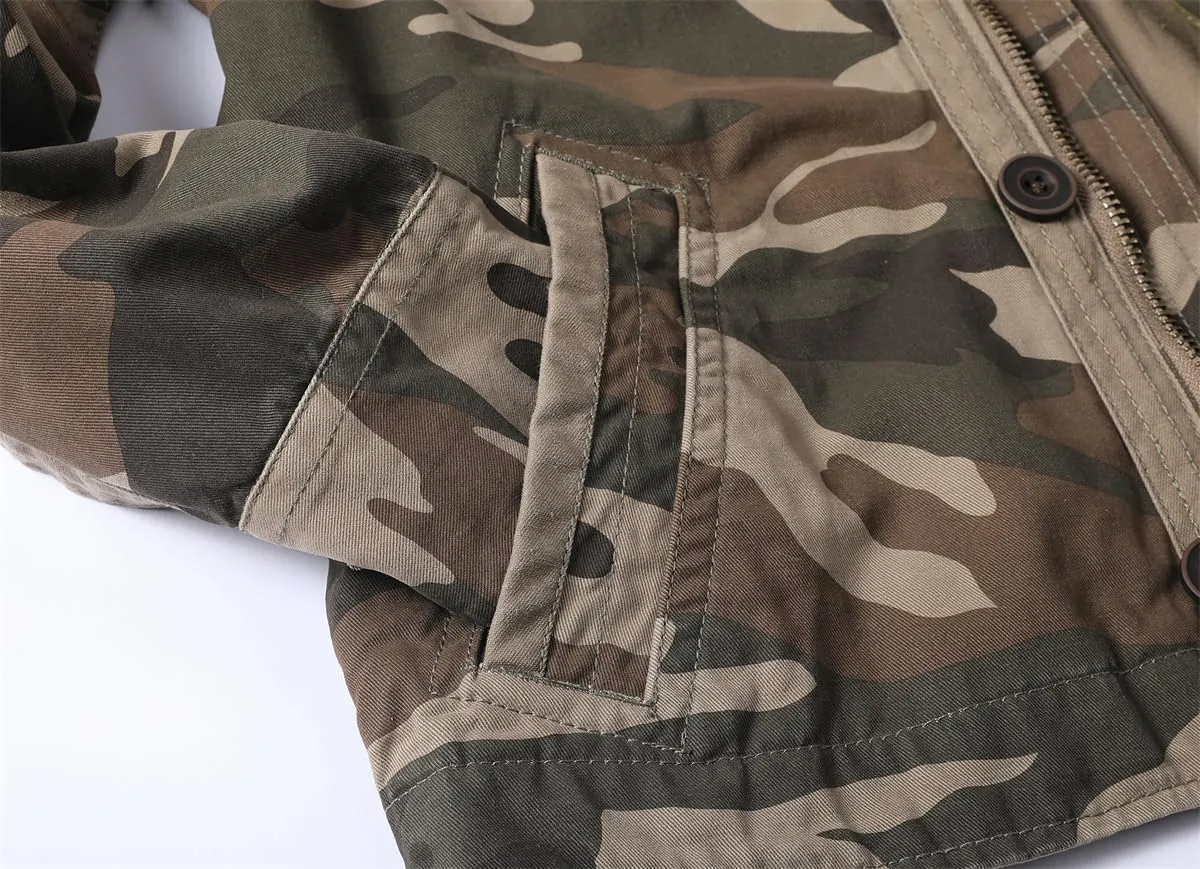 Admitted &Feeling Men's camo Military Jacket Cargo Stand Collar