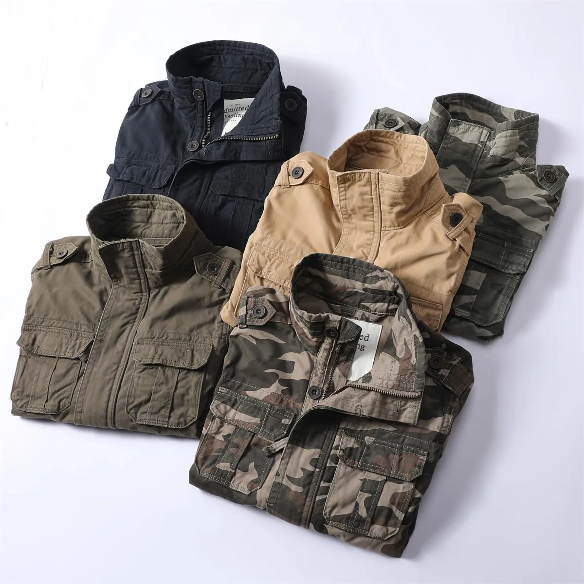 Admitted &Feeling Men's camo Military Jacket Cargo Stand Collar