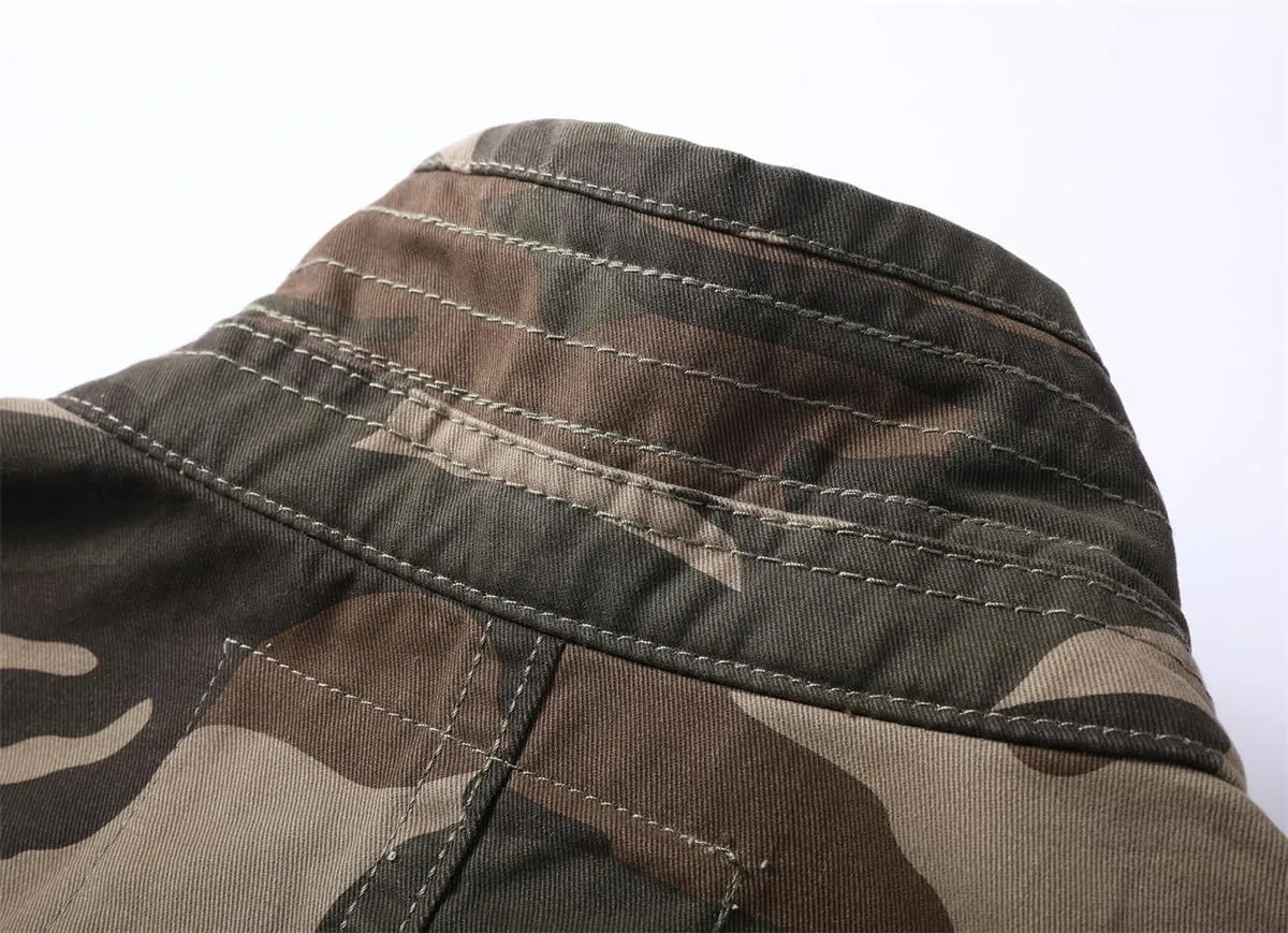 Admitted &Feeling Men's camo Military Jacket Cargo Stand Collar
