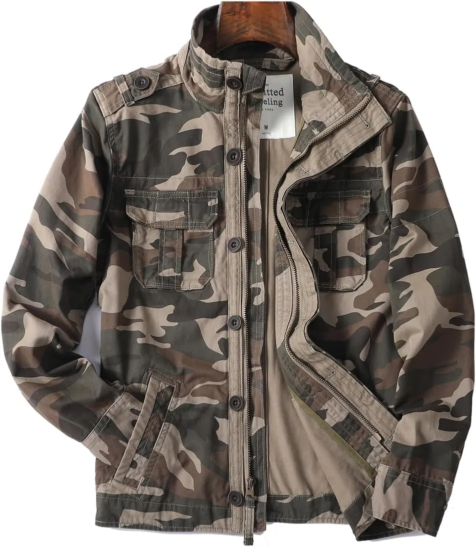 Admitted &Feeling Men's camo Military Jacket Cargo Stand Collar