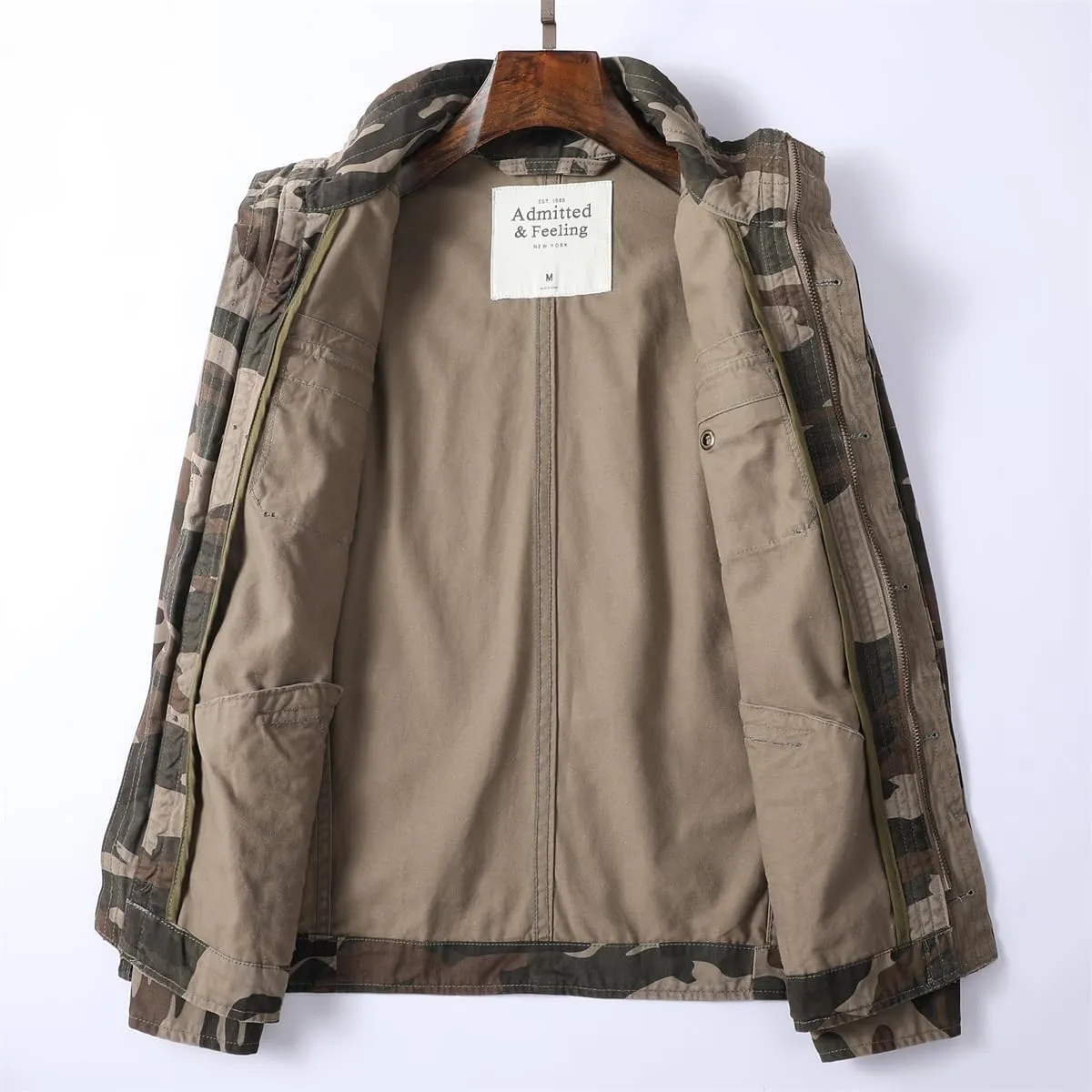 Admitted &Feeling Men's camo Military Jacket Cargo Stand Collar