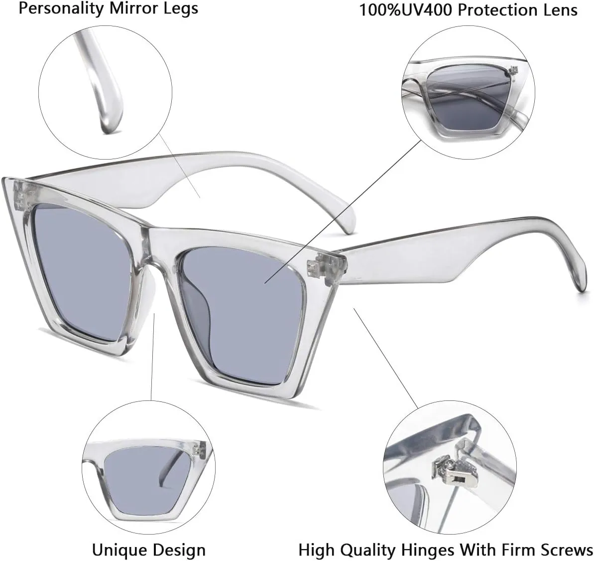 AISSWZBEER Retro Square Cat Eye Sunglasses for Women Fashion Trendy Style UV400 Protection