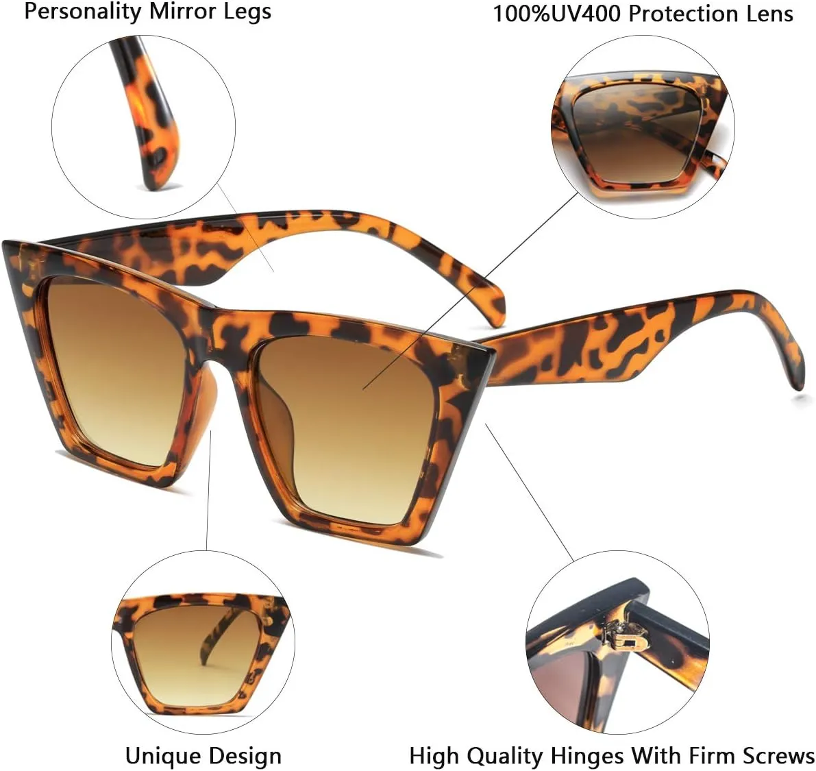 AISSWZBEER Retro Square Cat Eye Sunglasses for Women Fashion Trendy Style UV400 Protection