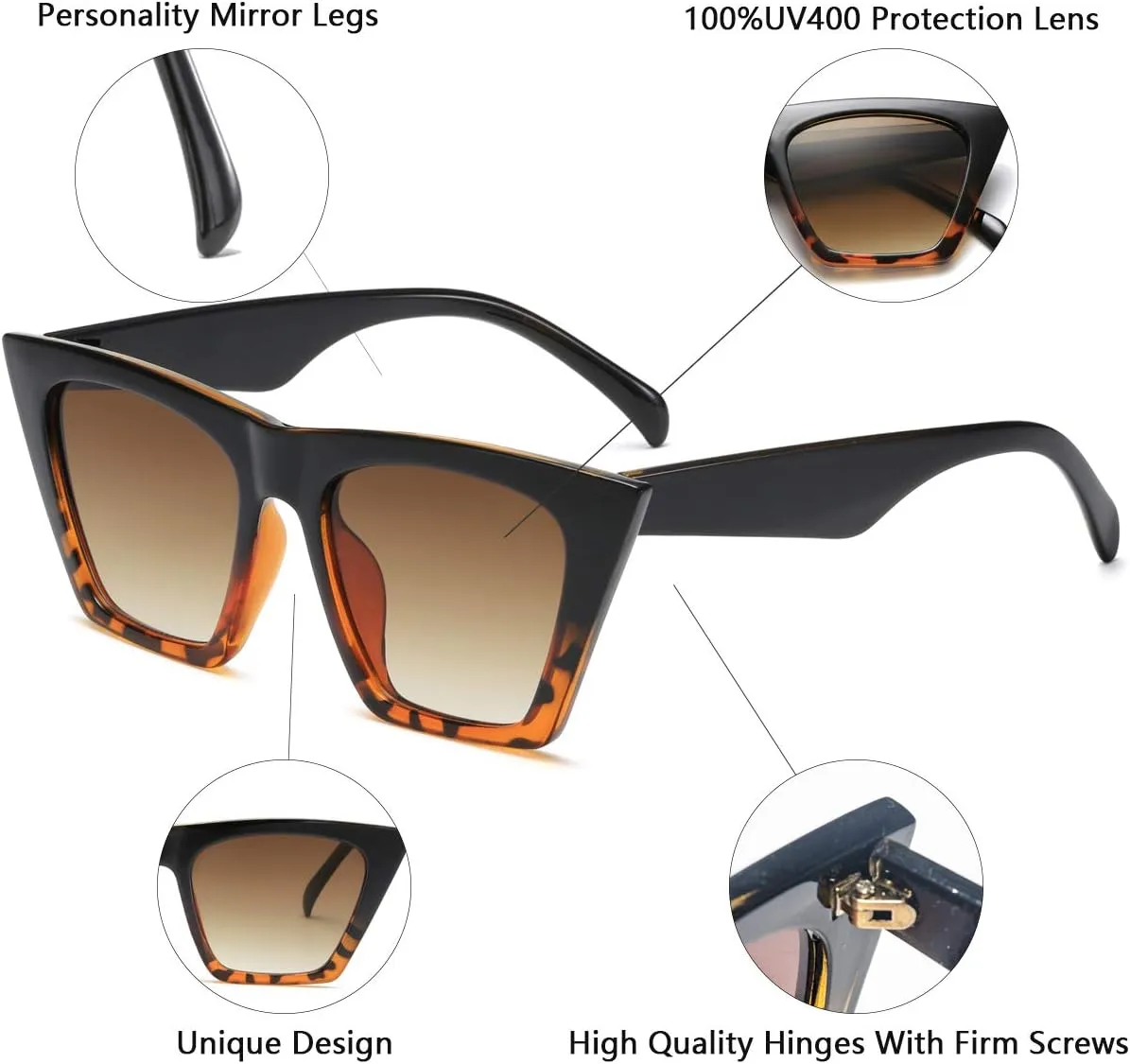 AISSWZBEER Retro Square Cat Eye Sunglasses for Women Fashion Trendy Style UV400 Protection