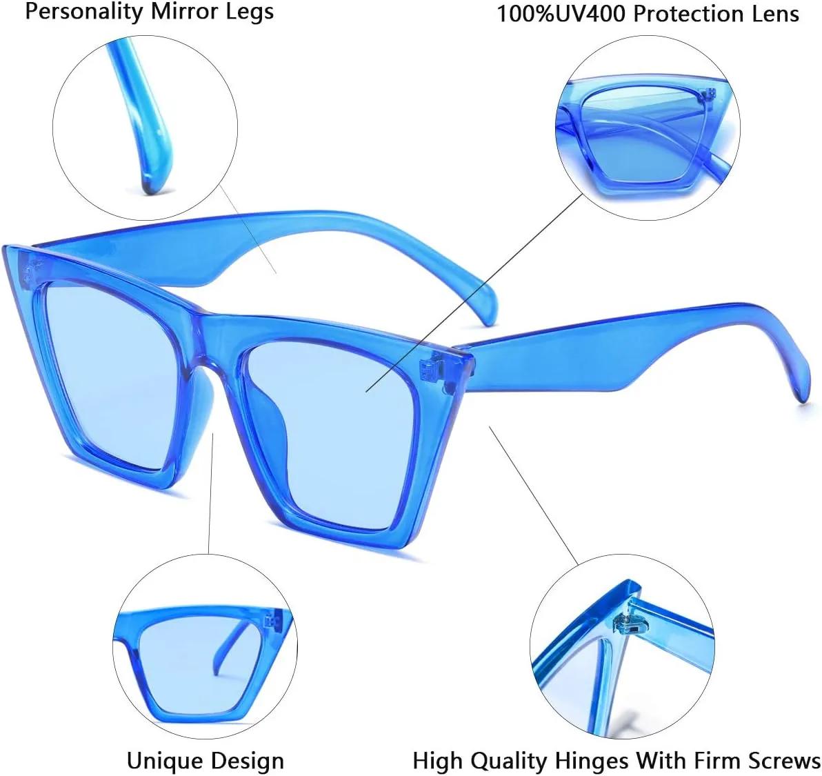 AISSWZBEER Retro Square Cat Eye Sunglasses for Women Fashion Trendy Style UV400 Protection