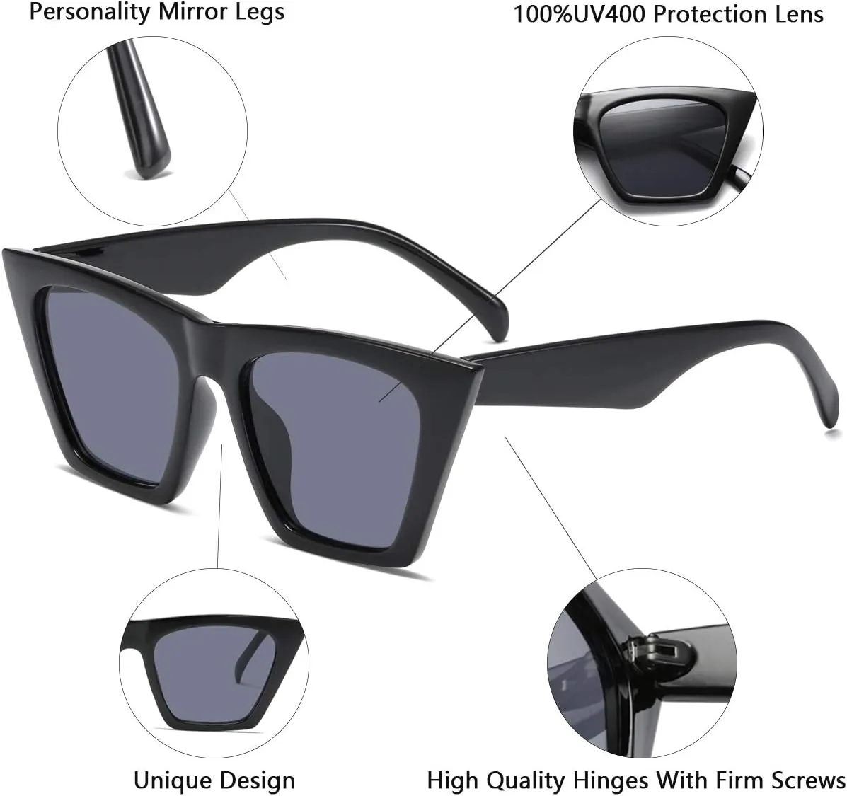 AISSWZBEER Retro Square Cat Eye Sunglasses for Women Fashion Trendy Style UV400 Protection